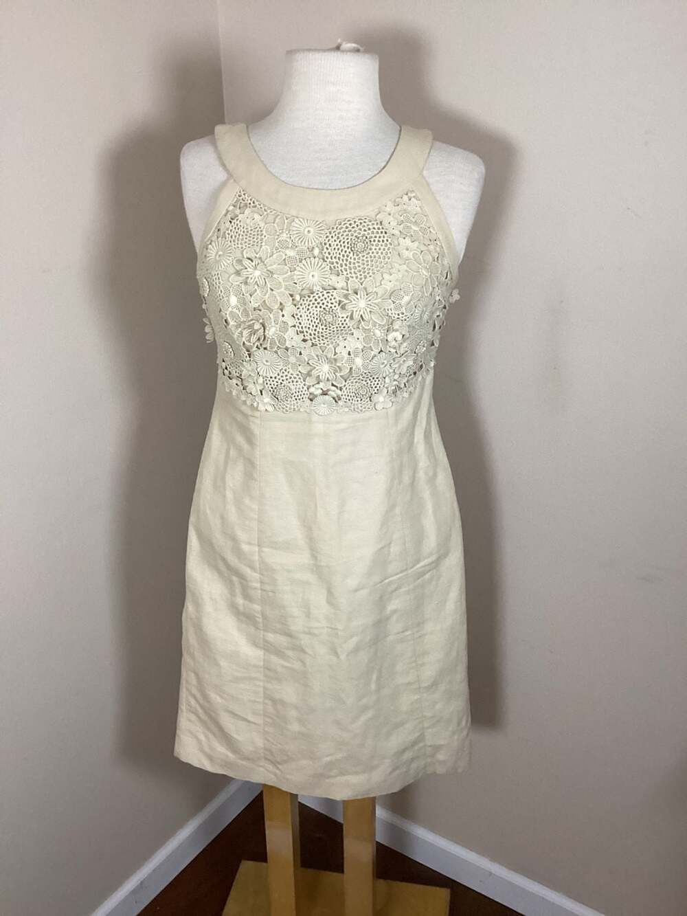 Anthropologie Postmark Cream Crochet Lace Bodice Sheath Dress Size 4 - Picture 2 of 5